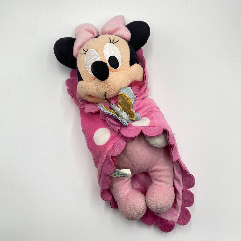 VTG Disney Parks Babies Minnie Mouse Plush w/Swaddle Blanket Butterfly Polka Dot